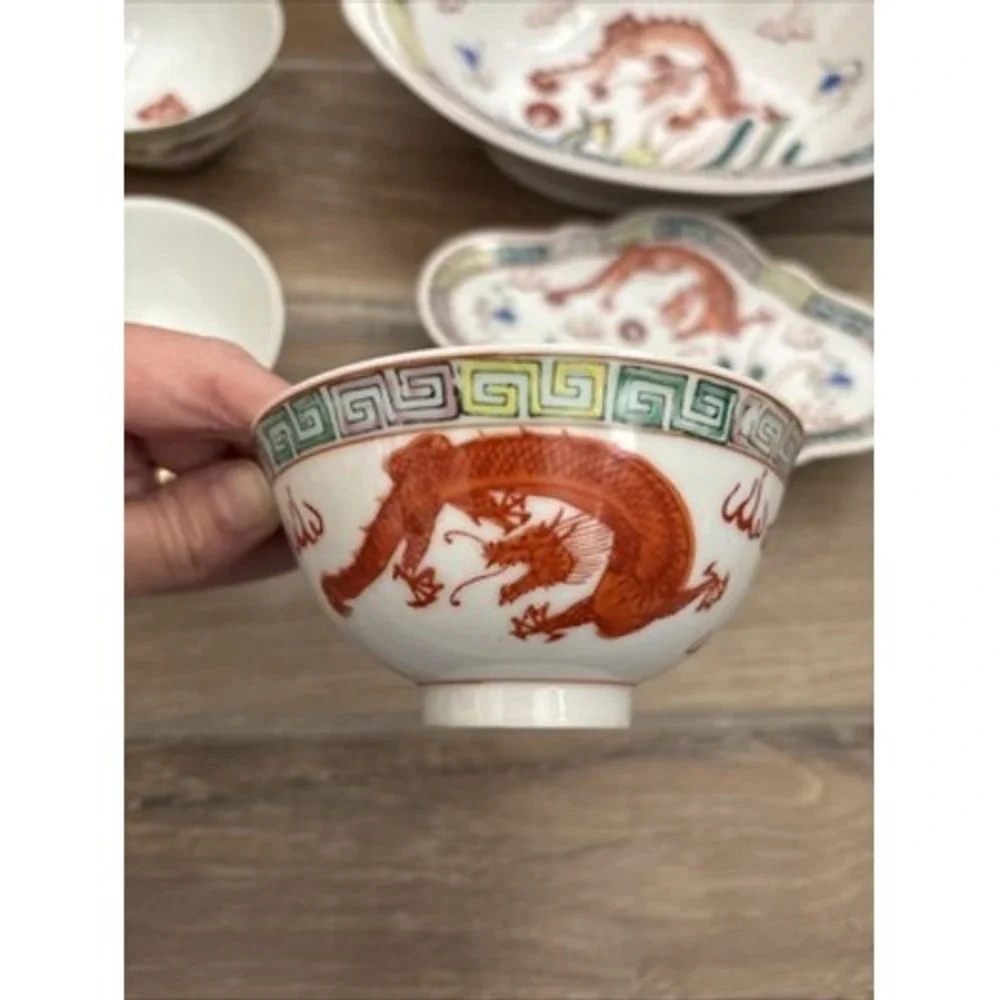 Japanese dishes oval platter, smaller platter, 5 Cups, 5 Bowls‎